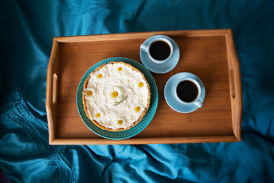 Directly above shot of breakfast served on table