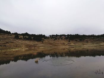 Reflection of trees in lake against sky