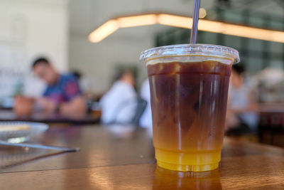 Close-up of drink in glass on table