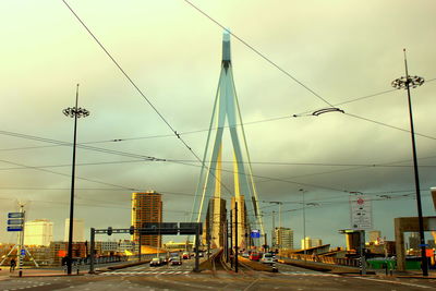 View of suspension bridge in city