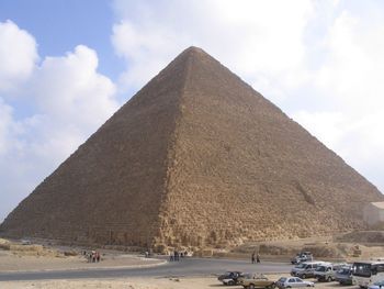 Tourists at great pyramid of giza in egypt