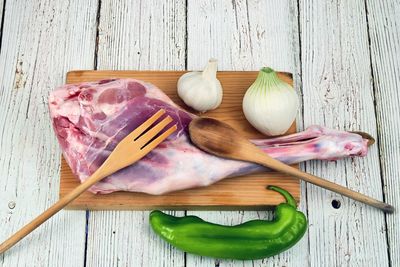 High angle view of food on table
