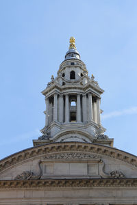 Top part of st paul's cathedral against blue clear sky, london, uk