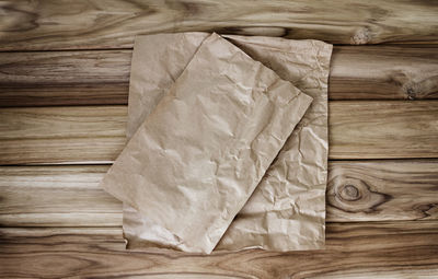 High angle view of brown paper on table