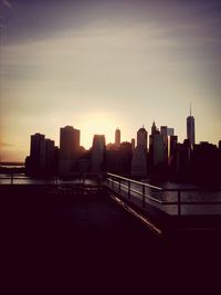 City skyline at sunset