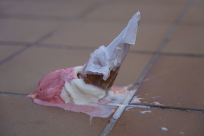 High angle view of ice cream on floor