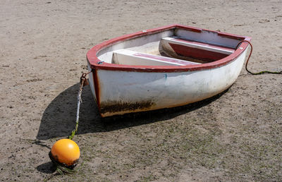 High angle view of abandoned boat on land