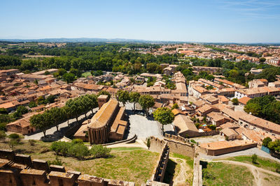 High angle view of townscape against sky