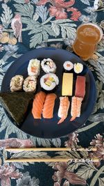 High angle view of dessert on table
