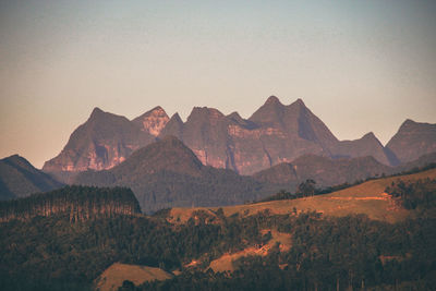 Scenic view of mountains against sky during sunset