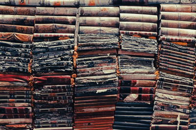 Wall of colorful old books
