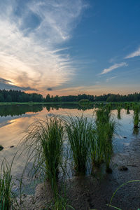 Scenic view of lake against sky during sunset