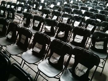 Empty chairs in row