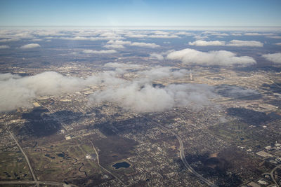 High angle view of aerial landscape against sky