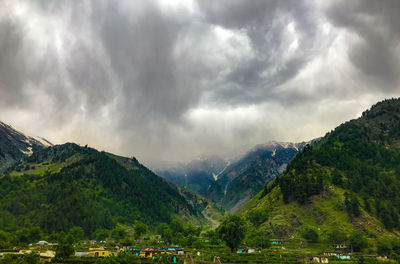 Scenic view of mountains against cloudy sky