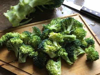 High angle view of chopped vegetables on table