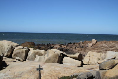 Scenic view of sea against clear blue sky
