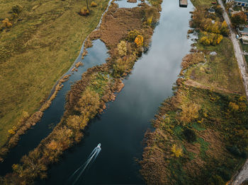 High angle view of trees on land