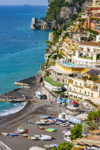 High angle view of buildings on beach