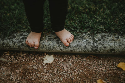 Low section of person standing on rock