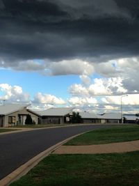 Storm clouds over grass area