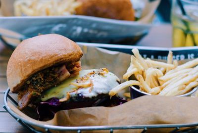 Close-up of food on table