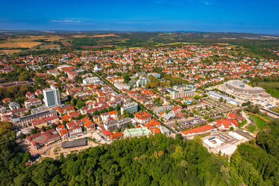 High angle view of townscape against sky