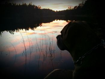 Scenic view of lake at sunset