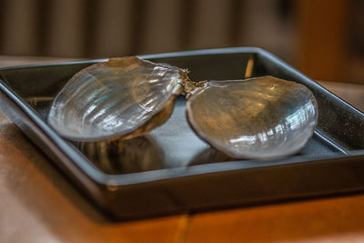 High angle view of ice cream in glass on table