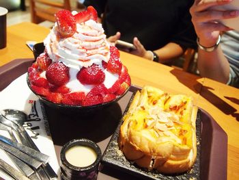 Close-up of dessert in plate on table