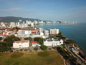 Aerial view town hall and city hall near padang kota lama.