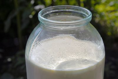 Close-up of drink in glass jar