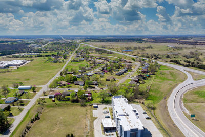 High angle view of city against sky