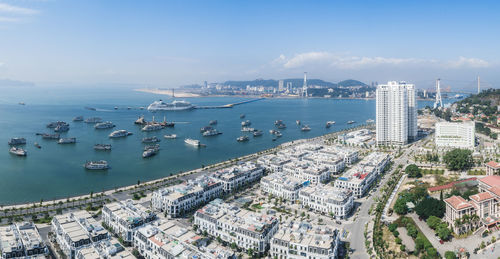 High angle view of buildings in city