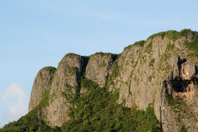 Low angle view of rock formations against sky