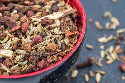 High angle view of food in bowl on table