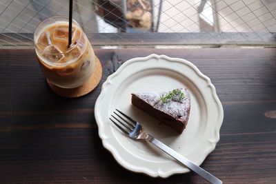 High angle view of dessert in plate on table