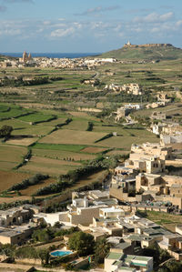 High angle view of townscape against sky