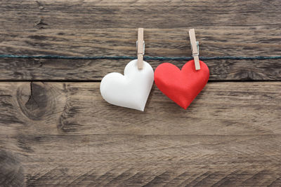 High angle view of heart shape decoration on table