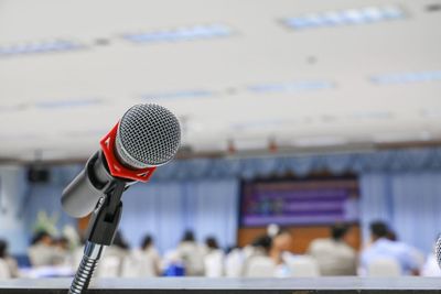 Close-up of microphone at event