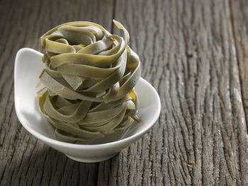 Close-up of tagliatelle pasta on table