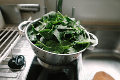 Close-up of salad in bowl on table at home