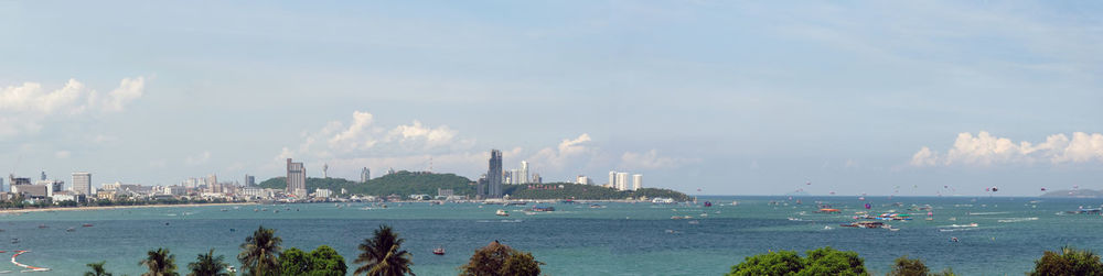 Panoramic view of city buildings against sky
