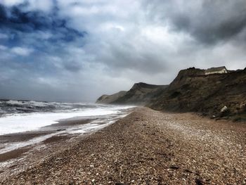 Scenic view of beach against sky