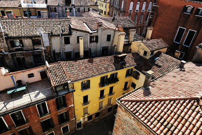 High angle view of buildings in city