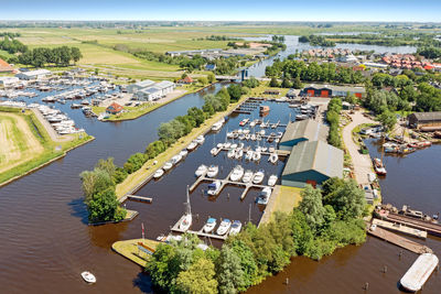 Aerial from the harbor from terherne in friesland the netherlands