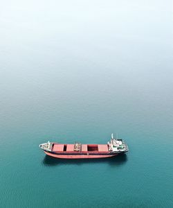 High angle view of ship sailing on sea