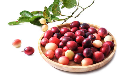 High angle view of strawberries in bowl