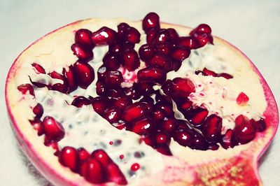 Close-up of cherries on plate