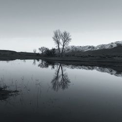 Scenic view of lake against clear sky